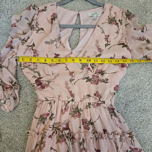 Summer Floral Print Tiered V Neck Dress Ruffles Babydoll Y2K Mini Dress Sz M - Picture 10 of 12